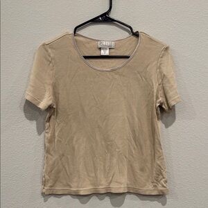 Petite Sophisticate Tan Crop Fitted Short Sleeve T-Shirt